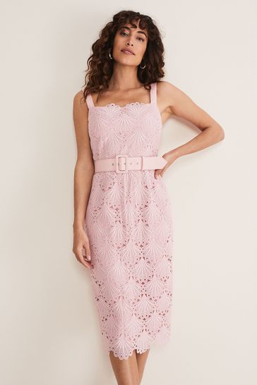 Midi pink lace dress best sale