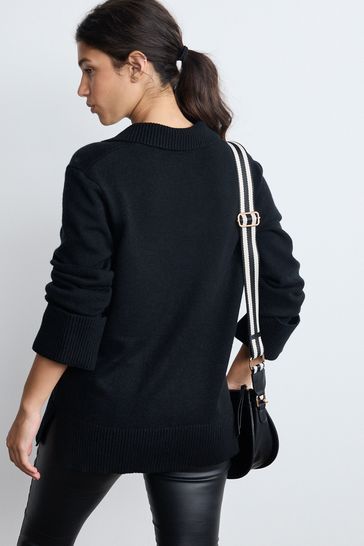 Buy Black Polo V Neck Jumper from Next Luxembourg