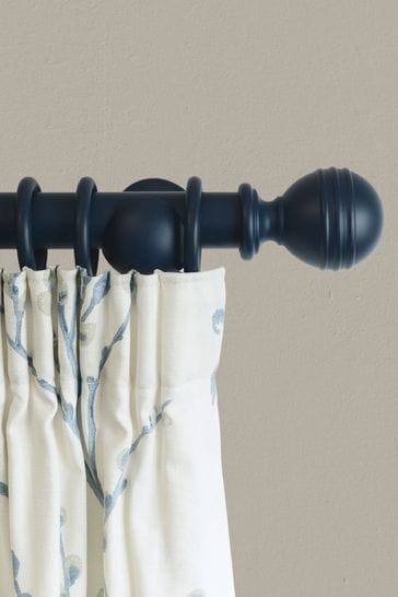 Laura Ashley Midnight 35mm Wood Curtain Pole With Ribbed Ball Finial