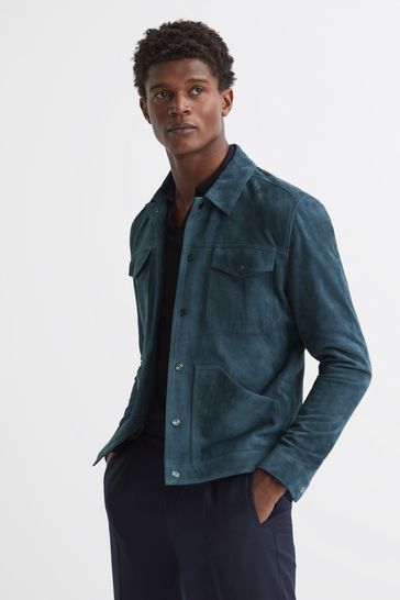 Buy Reiss Azure Disco Press Stud Suede Trucker Jacket from Next
