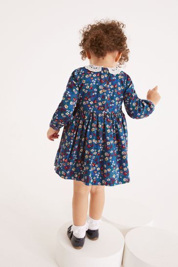 Buy Navy Blue Floral Printed Shirred Collar Dress 3mths 8yrs