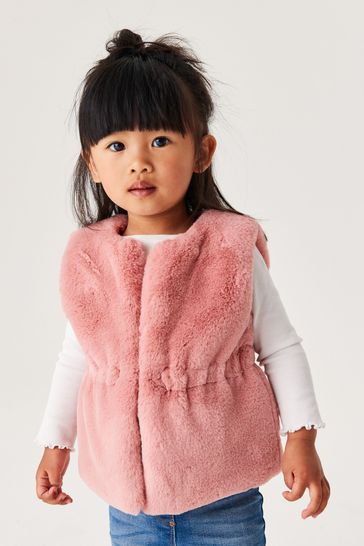 Girls pink top fur gilet