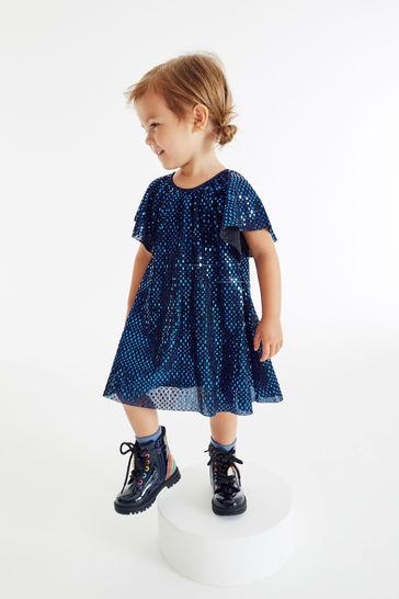 Blue Next Sparkle Angel Sleeve Dress (3mths-8yrs)
