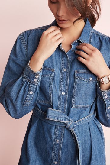 Belted denim shop shirt dress