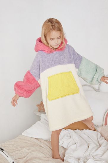 Pink/Blue Colourblock Next Fleece Hooded Blanket (3-16yrs)