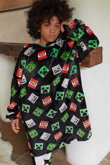 Minecraft Black/Green Soft Touch Fleece Hooded Blanket (5-16yrs)