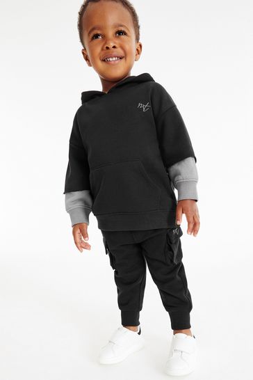Black Skate Sleeve Jersey Hoodie And Joggers Set (3mths-7yrs)