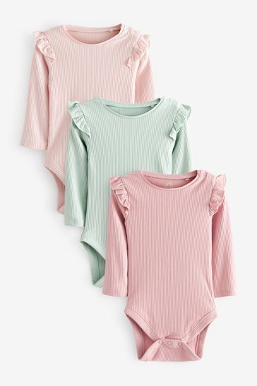 Pink/Mint Green 3 Pack Baby Bodysuits