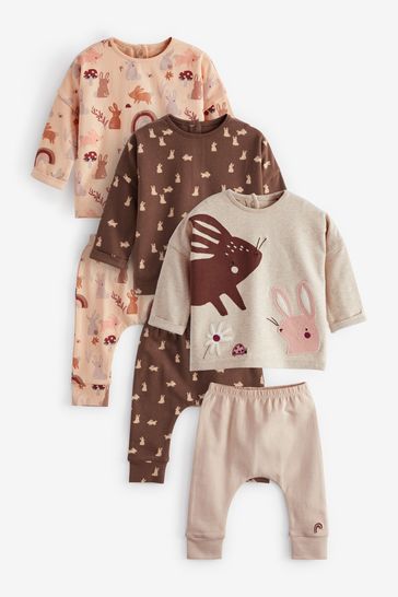 Chocolate Brown/Neutral 6 Piece Baby T-Shirts and Leggings Set