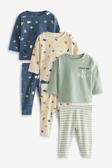 Blue Mineral Print Baby 6 Pack T-Shirts And Leggings Set