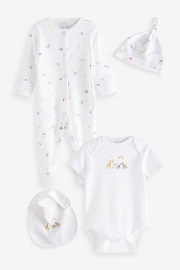 Buy 4 Piece Baby Sleepsuit Bodysuit Hat And Bib Set (0-9mths) from the Next UK online shop