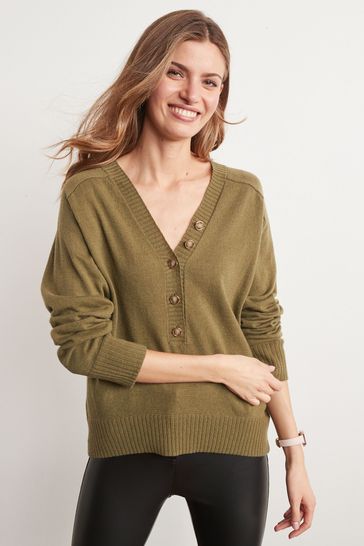 V neck clearance button sweater