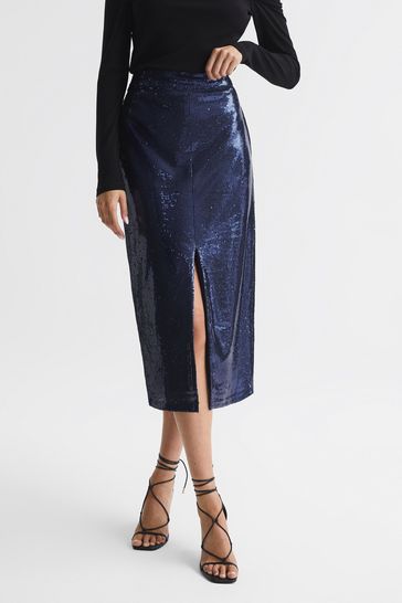Buy Reiss Blue Dakota Sequin Pencil Skirt from Next Luxembourg