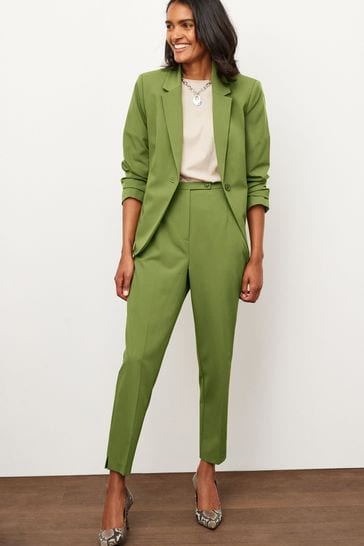 Khaki Green Tailored High Waisted Slim Leg Trousers