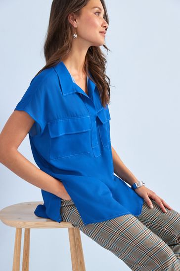 Blue cap shop sleeve top