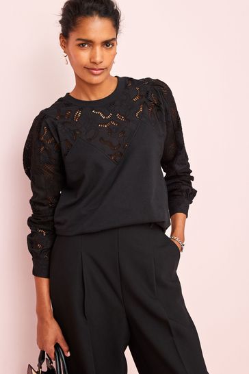 Black new arrivals lace sweatshirt