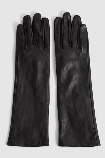 Buy Reiss Black Cora Longline Leather Gloves from Next Luxembourg