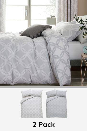 2 Pack Grey Geo Reversible Duvet Cover and Pillowcase Set