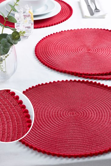 Red Pom Pom Set of 4 Placemats