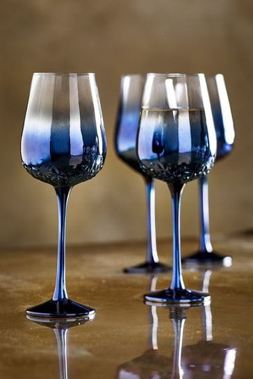 Navy Monroe Set of 4 Wine Glasses