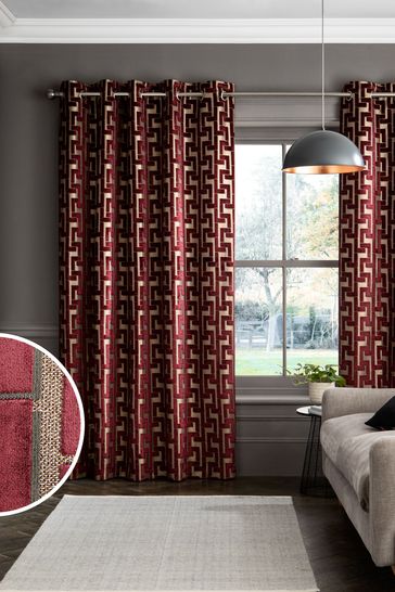 Red Collection Luxe Fretwork Heavyweight Velvet Eyelet Lined Curtains