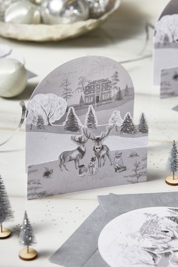 10 Pack Silver Stags Christmas Cards