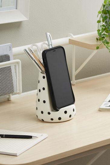 Monochrome Polka Dot Ceramic Phone Holder