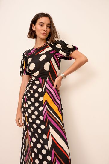 Spot/Stripe Mix Split Dress