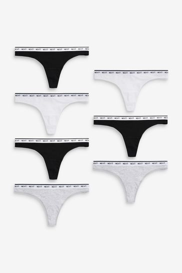 Monochrome Thong Cotton Rich Logo Knickers 7 Pack