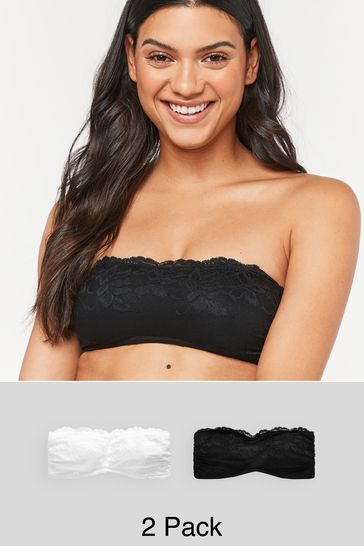 Buy Black/Black Lace Bandeau Bras 2 Pack from Next Luxembourg