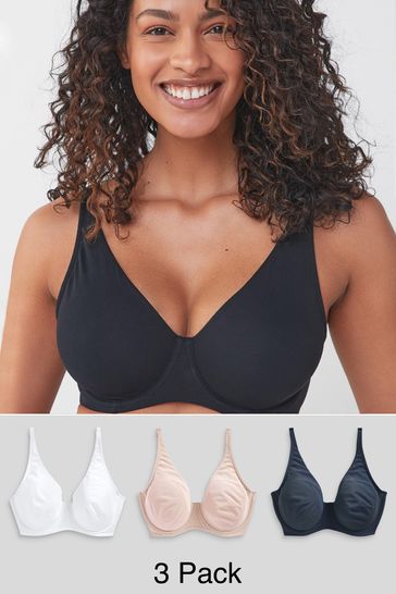 Buy Navy Blue/Pink/White Non Pad Full Cup DD+ Cotton Blend Bras 3 Pack from  Next USA