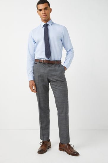 Blue Slim Tapered Trimmed Check Trousers