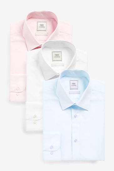 White/Blue/Pink Slim Fit Crease Resistant Single Cuff Shirts 3 Pack