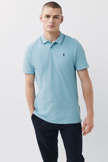 Aqua Blue Tipped Regular Fit Pique Polo Shirt