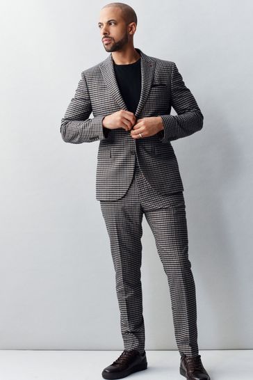 Brown Skinny Fit Check Suit: Jacket