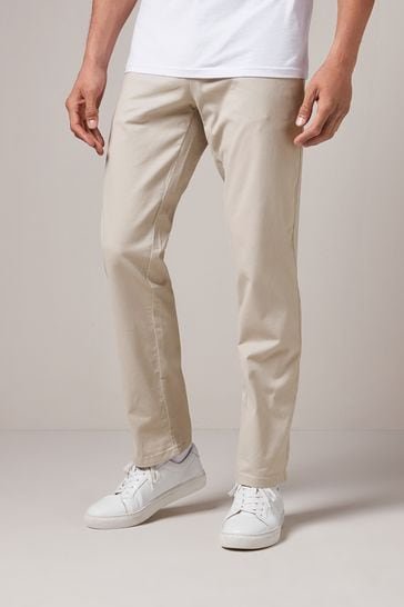 Light Stone Elasticated Waist Straight Fit Next Stretch Chino Trousers
