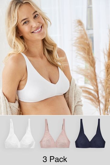 Navy Blue/Pink/White Non Pad Non Wire Cotton Blend Bras 3 Pack