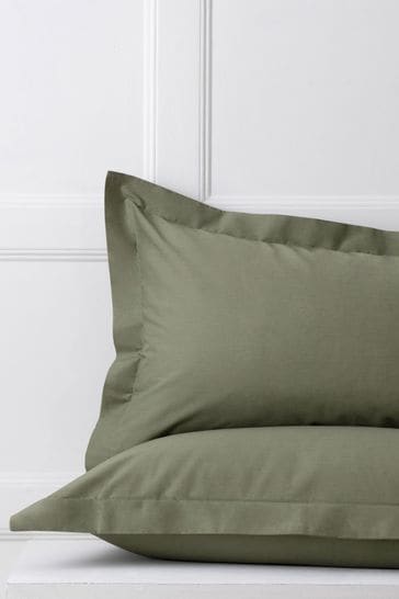 Set of 2 Olive Green Cotton Rich Pillowcases