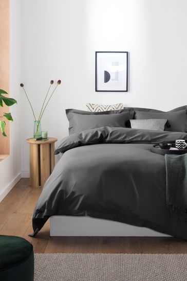 Charcoal Grey Oxford Edge Cotton Rich Oxford Duvet Cover and Pillowcase Set