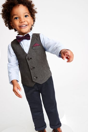 Tan Brown Heritage Check Waistcoat, Shirt, Trousers & Bow Tie Set (3mths-9yrs)