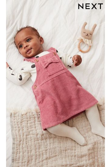 Pink Cord 2 Piece Baby Pinafore Dress And Bodysuit Set (0mths-2yrs)