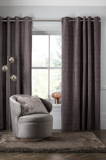 Truffle Brown Heavyweight Chenille Eyelet Lined Curtains