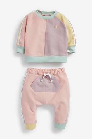 Multi Pastel Baby Colourblock Sweatshirt And Joggers Set (0mths-2yrs)