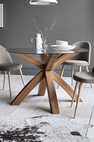 Oak Glass Round Dining Table From, Round Glass Table And Chairs Next