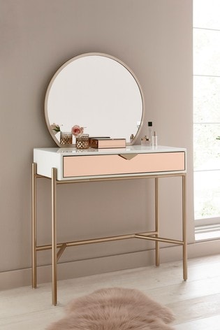 Lacey Dressing Table With Mirror, Gold Glass Vanity Table
