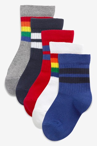 Bright 5 Pack Cushioned Footbed Cotton Rich Ribbed Socks