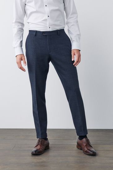Navy Blue Slim Fit Check Suit: Trousers