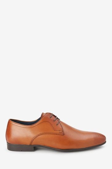 Tan Brown            Leather Plain Derby Shoes