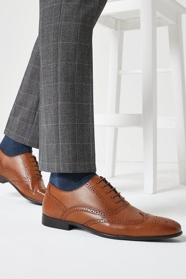 Tan Brown Regular Fit Leather Oxford Brogue Shoes