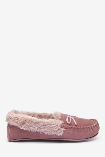 Mink Brown Suede Moccasin Slippers
